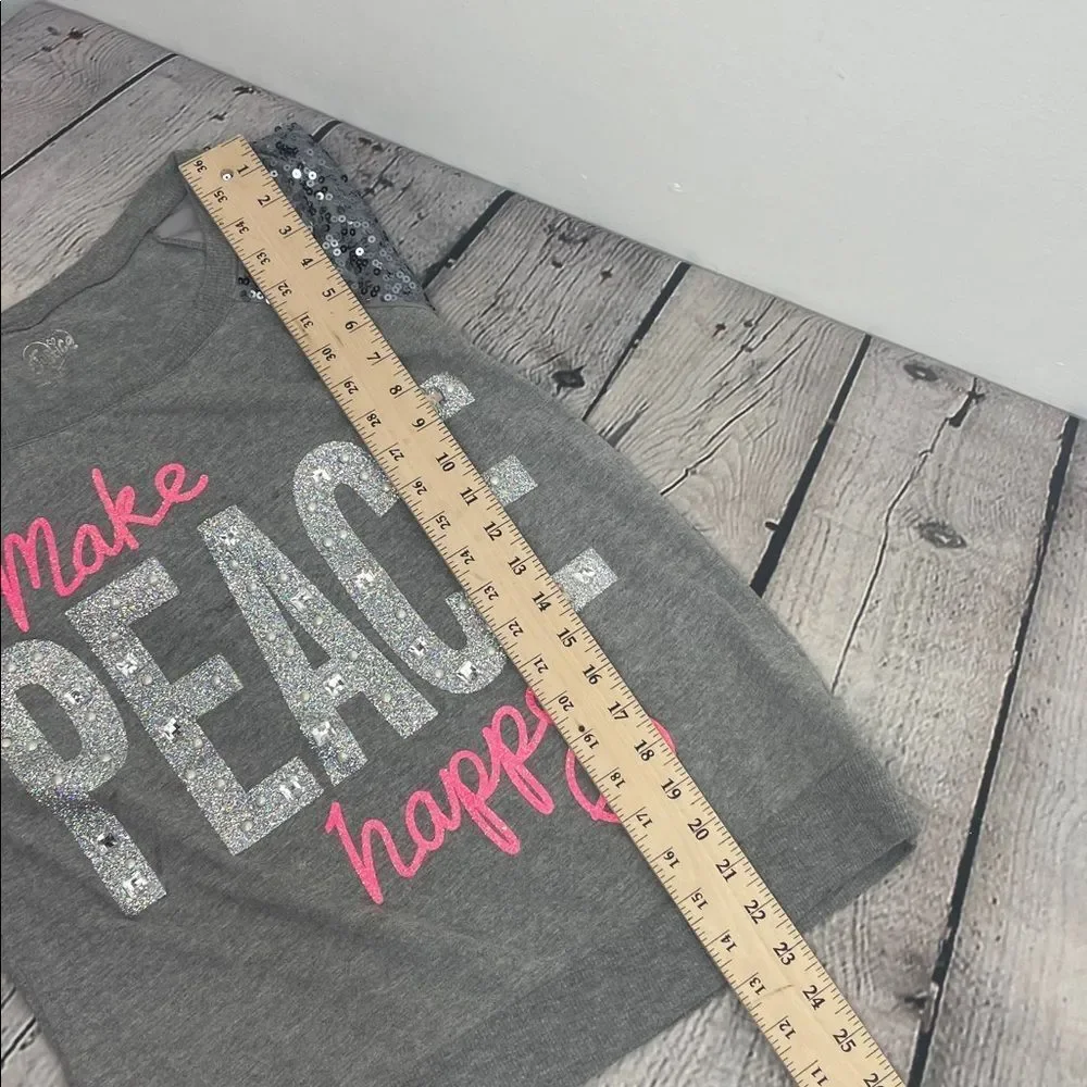 Justice Sequin Light Weight Sweat Shirt ( make peace happen) Girls size 20